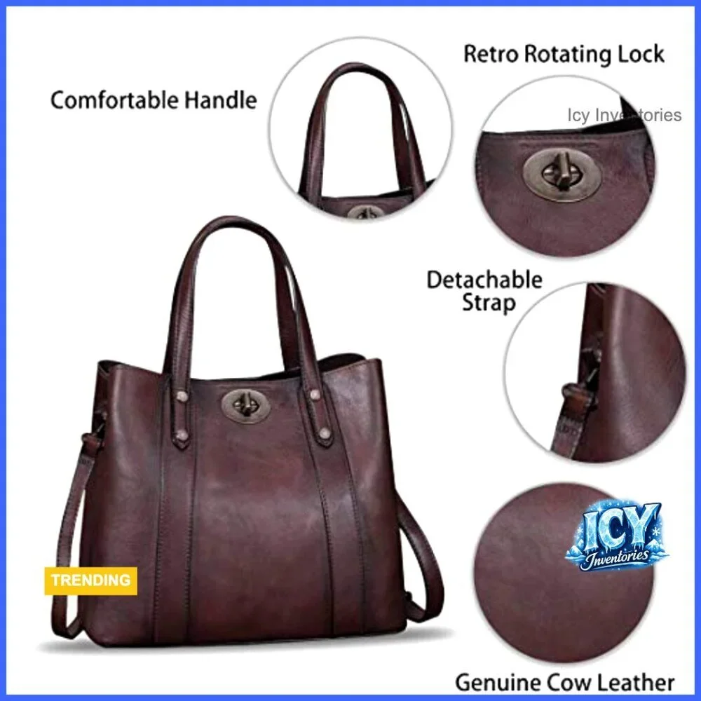 Genuine Leather Handbag Satchel Vintage Handmade Cowhide Top Handle Tote